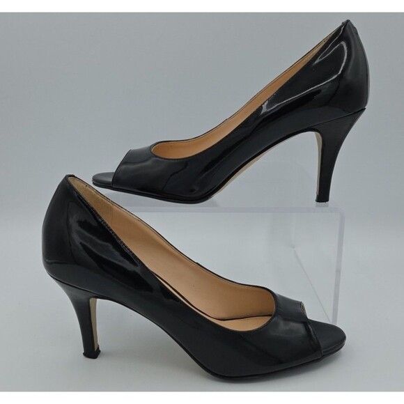 Cole Haan Black Patent Leather Peep Toe Pumps Slip On Heels size 6 - Picture 1 of 8